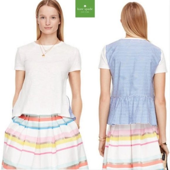 Broome Street by Kate Spade Small Peplum Mixed Media Short Sleeve Top - Picture 1 of 6